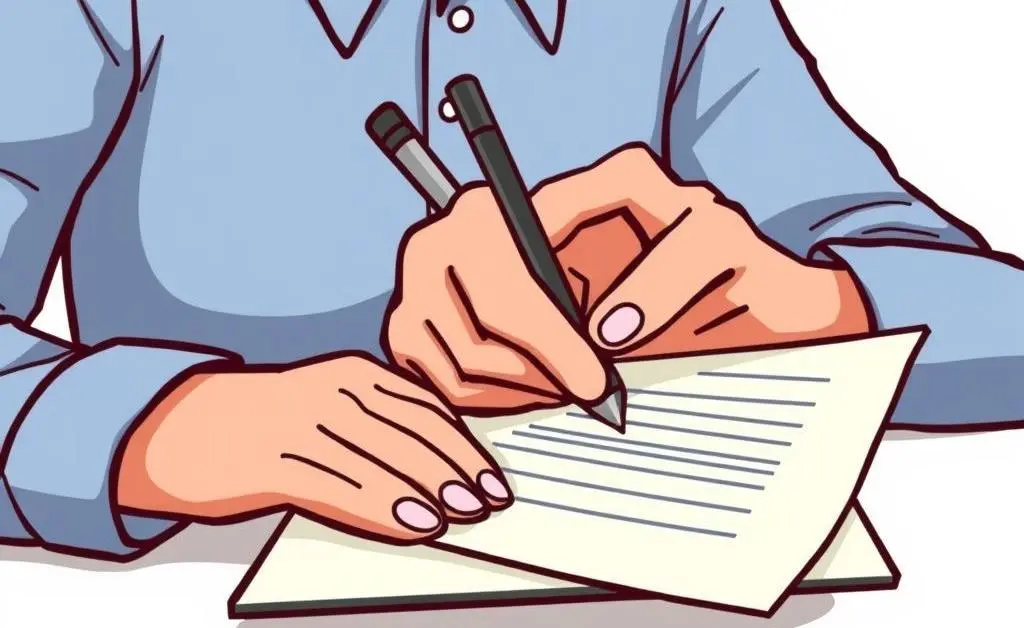 Person writing a letter of intent with a pen and paper.