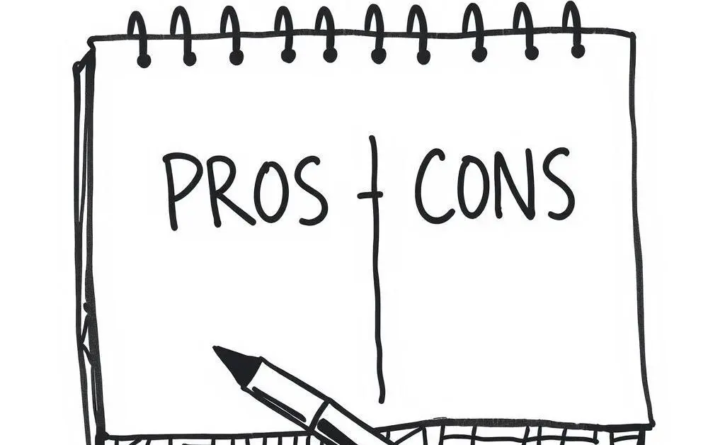 Notepad with PROS and CONS list.