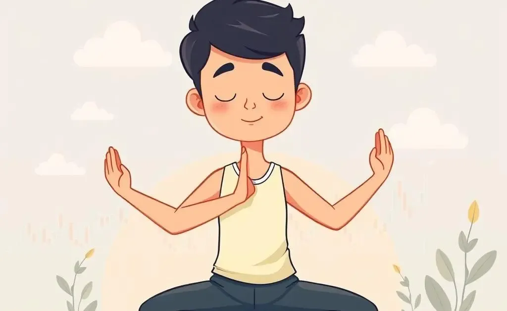 Person practicing yoga with stock charts in the background.