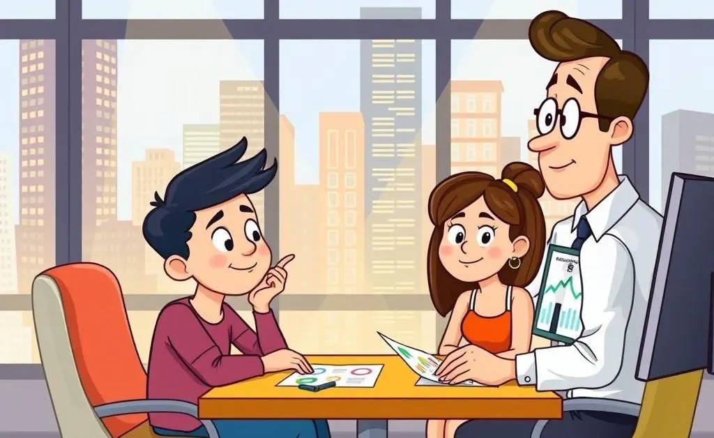 A young couple in discussion with a mortgage broker