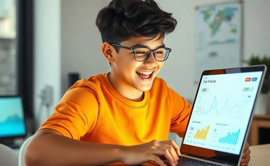 Young person planning investments on a laptop