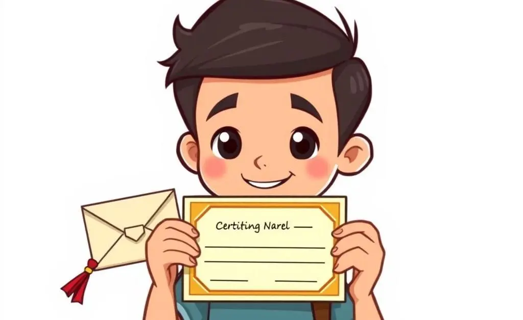 Young student holding a certificate and cash reward