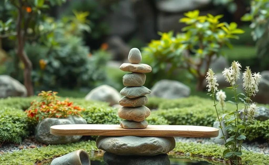 A peaceful zen garden representing balance and decisions.