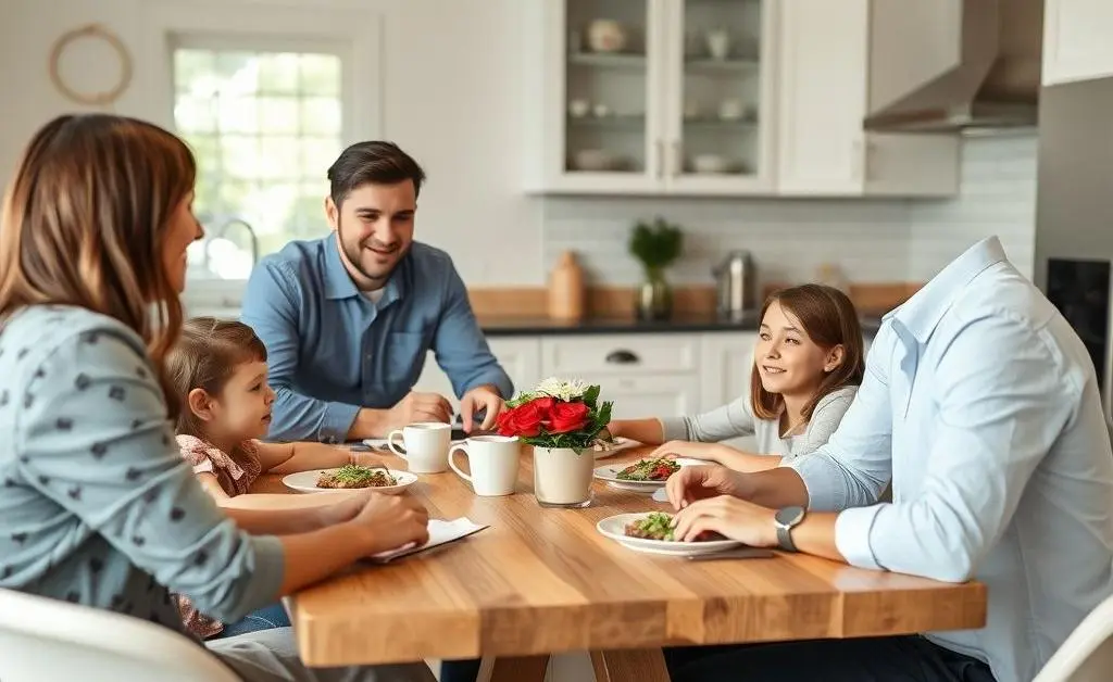 A family meeting with a real estate agent at a kitchen table