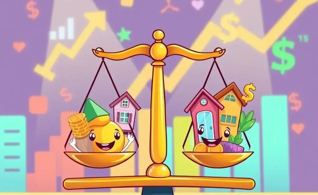 A scale with different investment options, symbolizing balance.