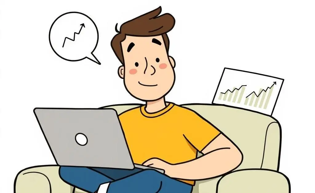 A cartoon showing a person comfortably seated while balancing screen time