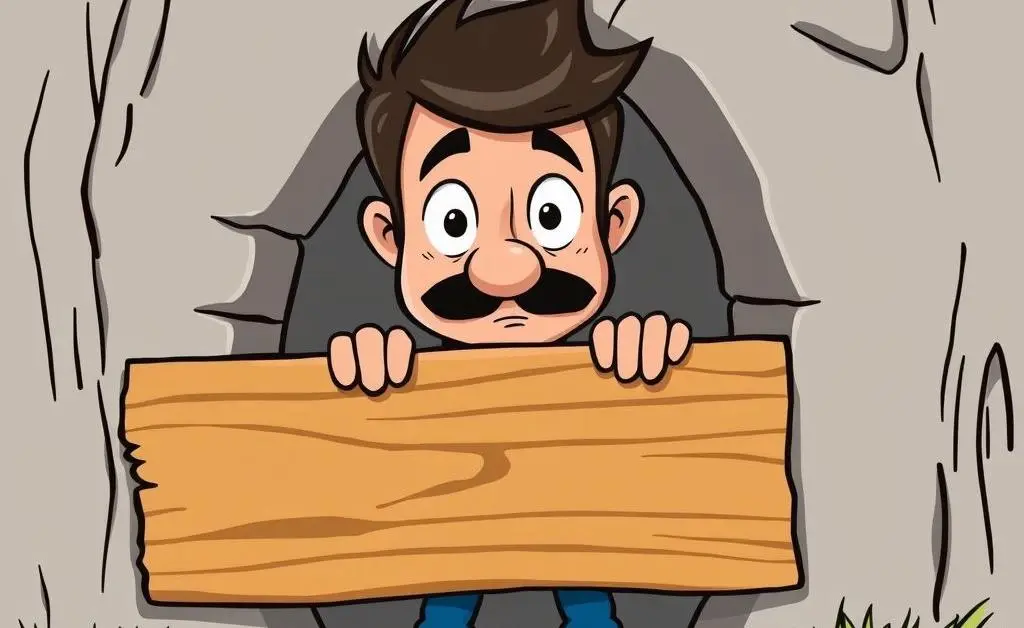Cartoon-style image of a person cautiously covering a loophole with a wooden board