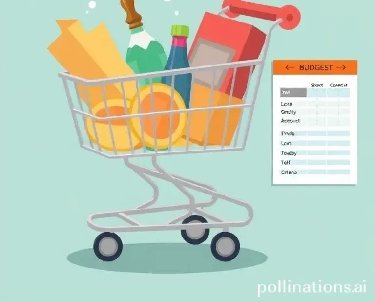 A shopping cart with planned purchases and a budget sheet