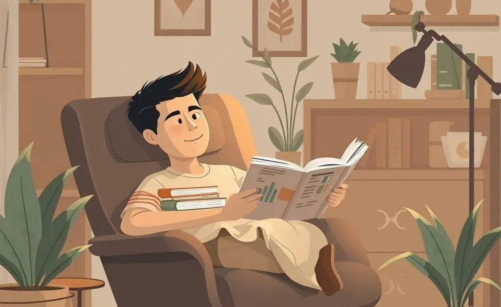 Person reading a book on investments