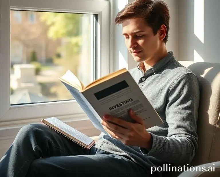 Person reading about investing by a window