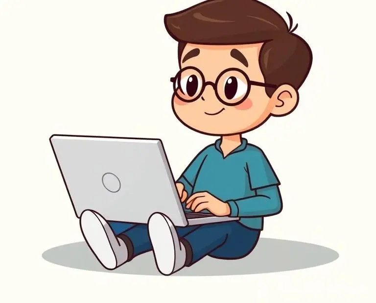 A cartoon character sitting calmly with a laptop, reviewing investment options.