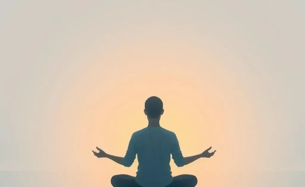 A serene scene with calming colors, a person meditating, and graphs in the background.