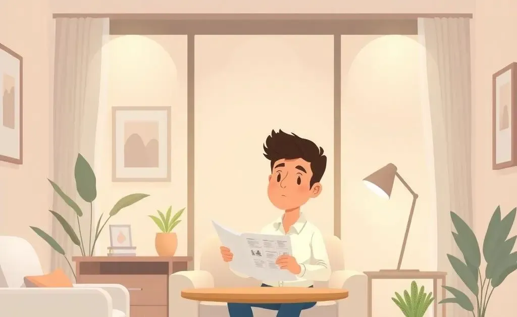 Cartoon image of a cozy corner with a softly lit room, for a calm approach to investing