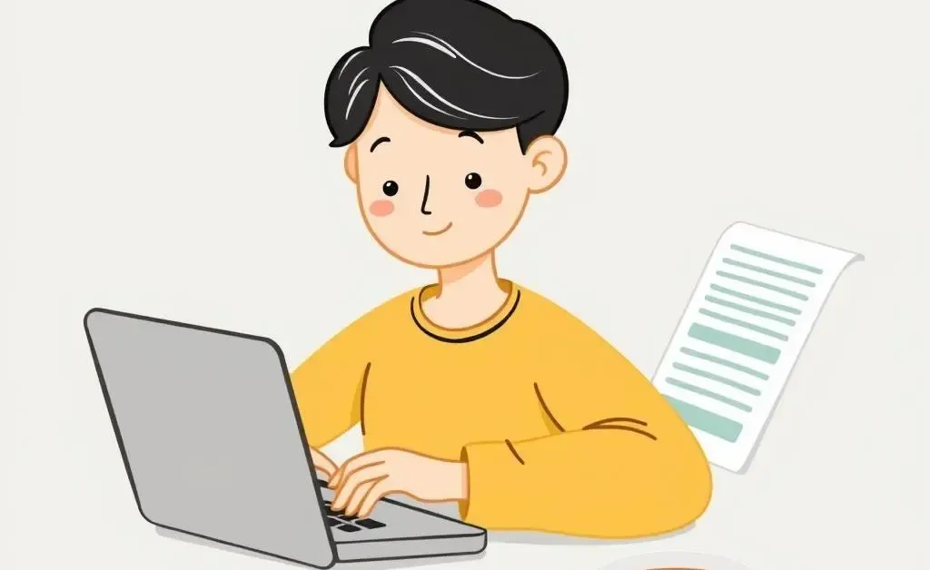 Calm person managing payments on laptop with coffee