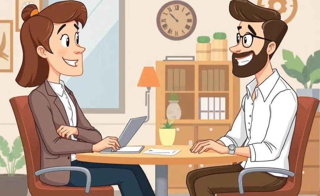 A professional having a friendly meeting with clients.