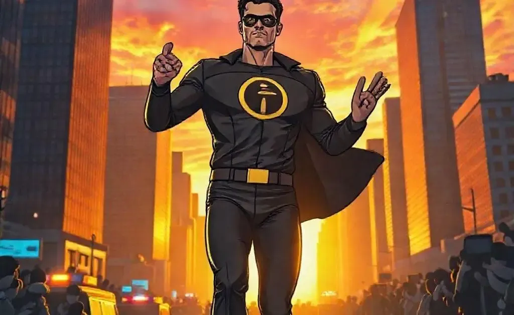 A superhero insurance representative arriving to save the day