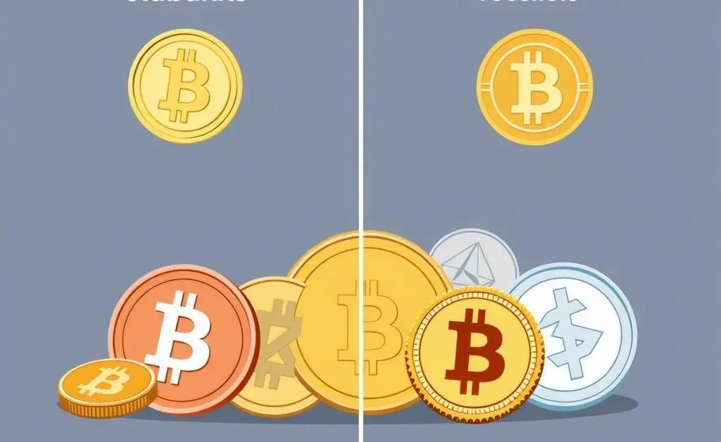 Illustration of stablecoins side by side with various cryptocurrencies