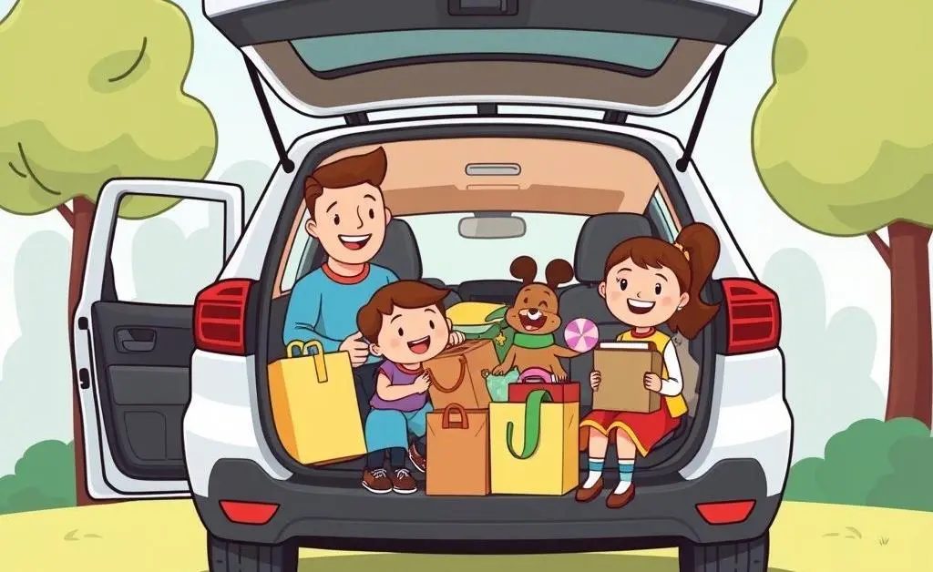 Family loading bulk purchases into their car