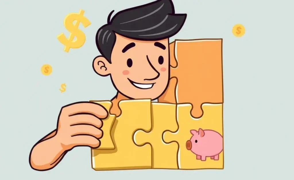 A cartoon-style image of credit cards forming a jigsaw puzzle being put together.