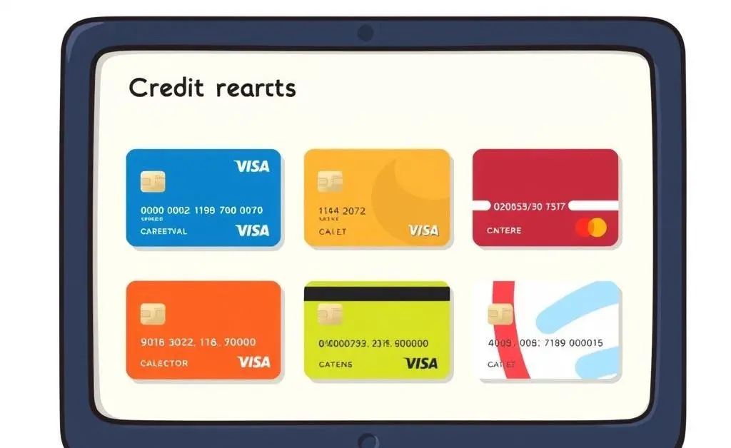 A cartoon image showing pros and cons list of credit cards.