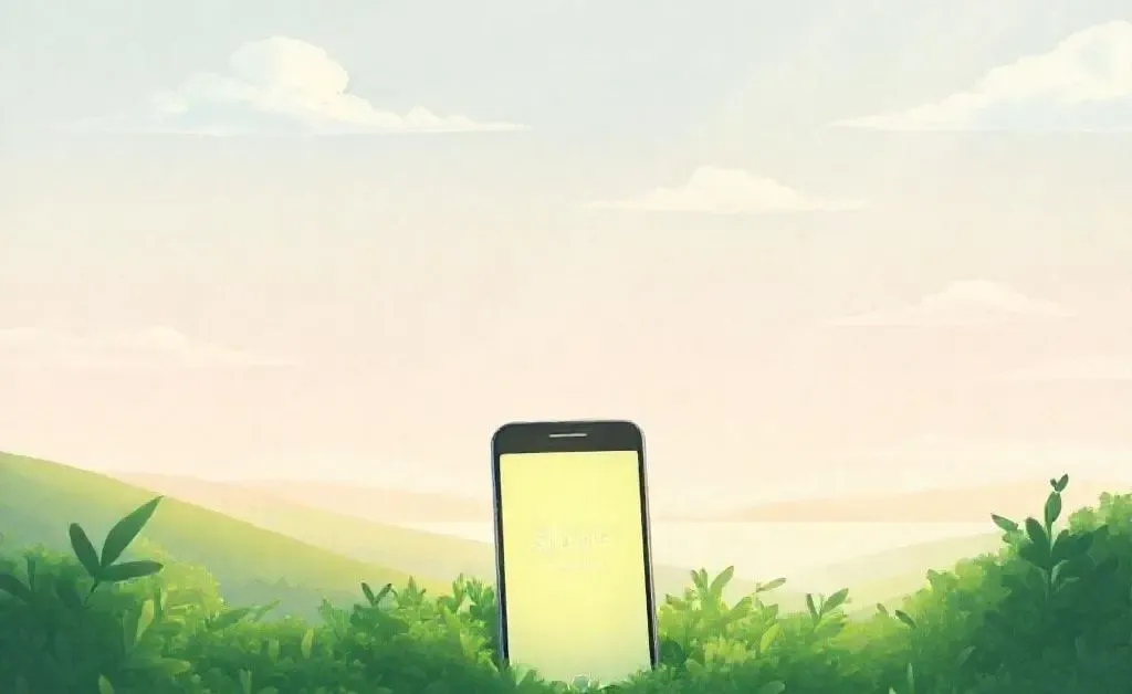 An illustration depicting a phone in a no-disturb mode under a calm landscape.