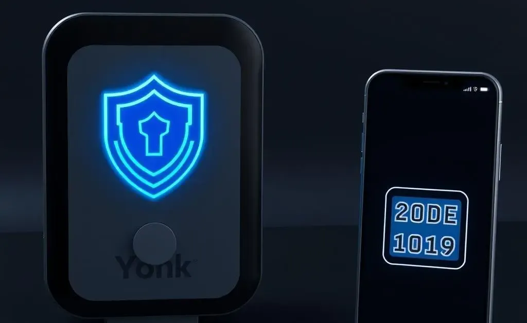 Illustration of digital security symbols like locks and shields around a smartphone.