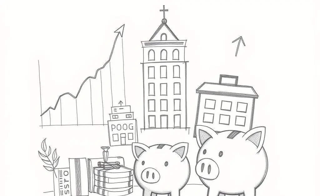Hand-drawn image of a diverse portfolio with icons representing stocks, bonds, and real estate