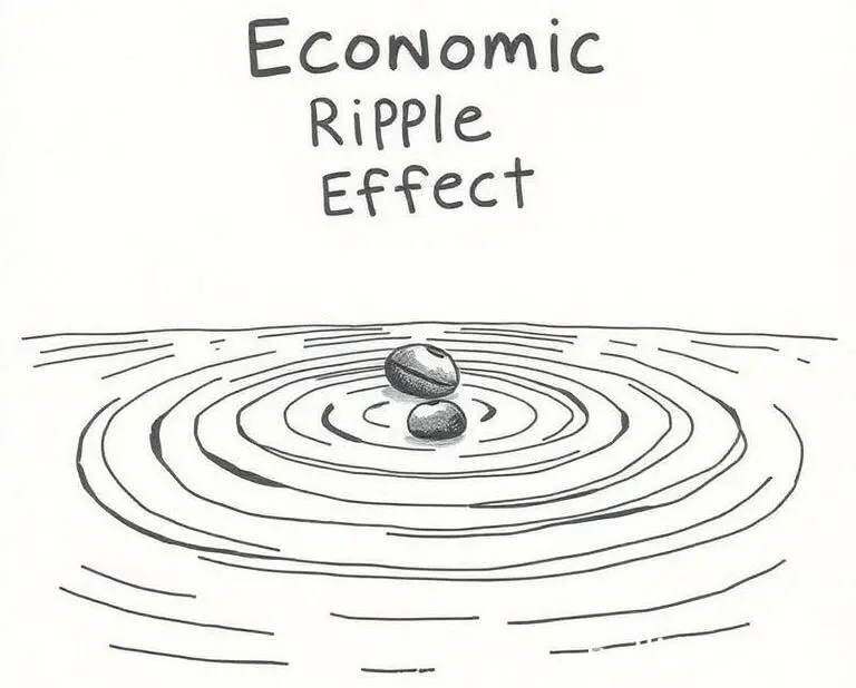 Pebbles causing ripples in water representing economic impact