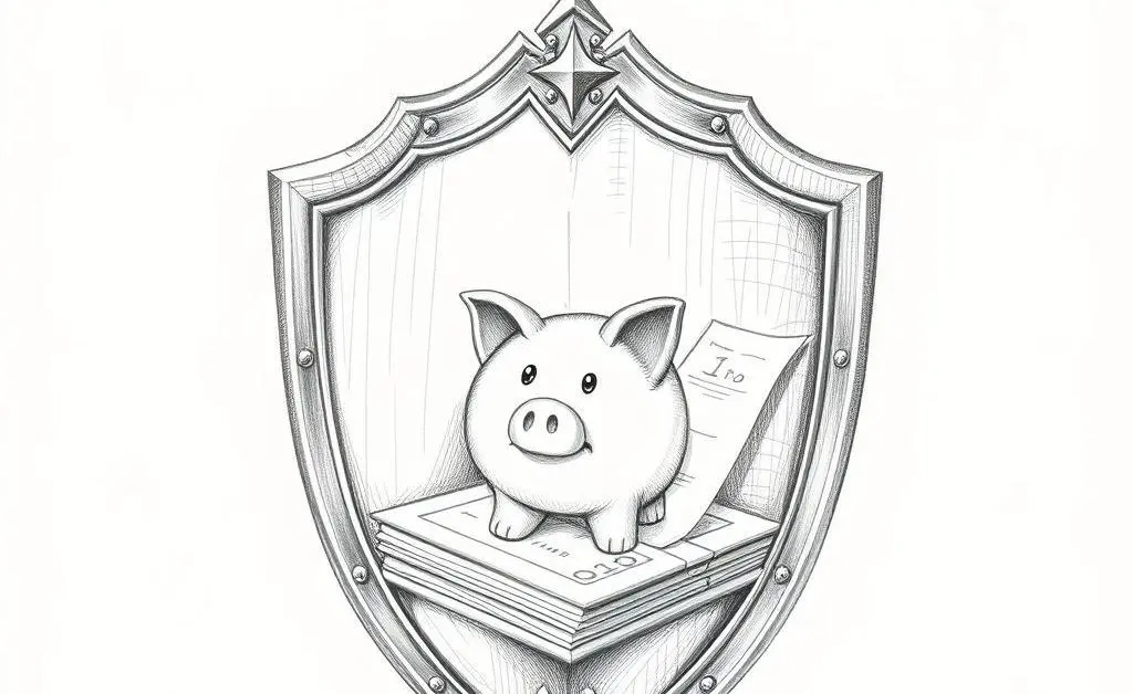 A shield labeled 'Emergency Fund', symbolizing financial safety