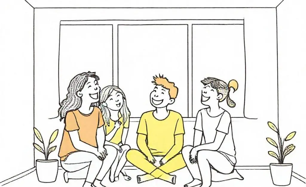 Person laughing with friends in an empty room