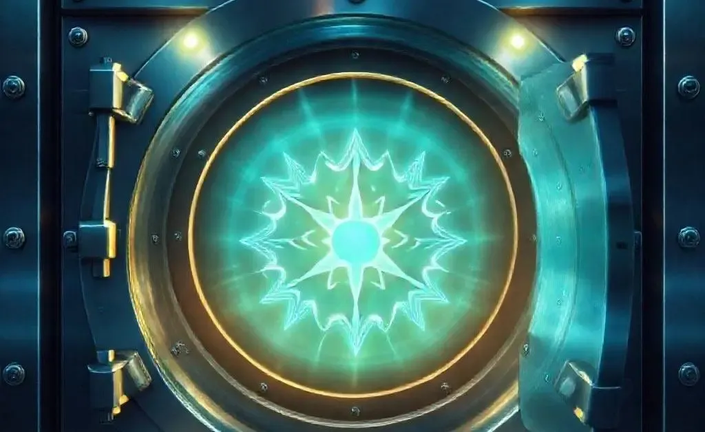 Vault with glowing symbol of financial peace