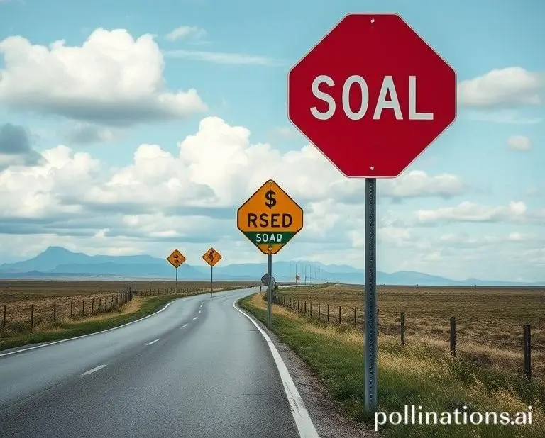 A cartoon-style image of a road leading to a horizon with signs showing different financial goals like 'investment', 'vacation', and 'retirement'.