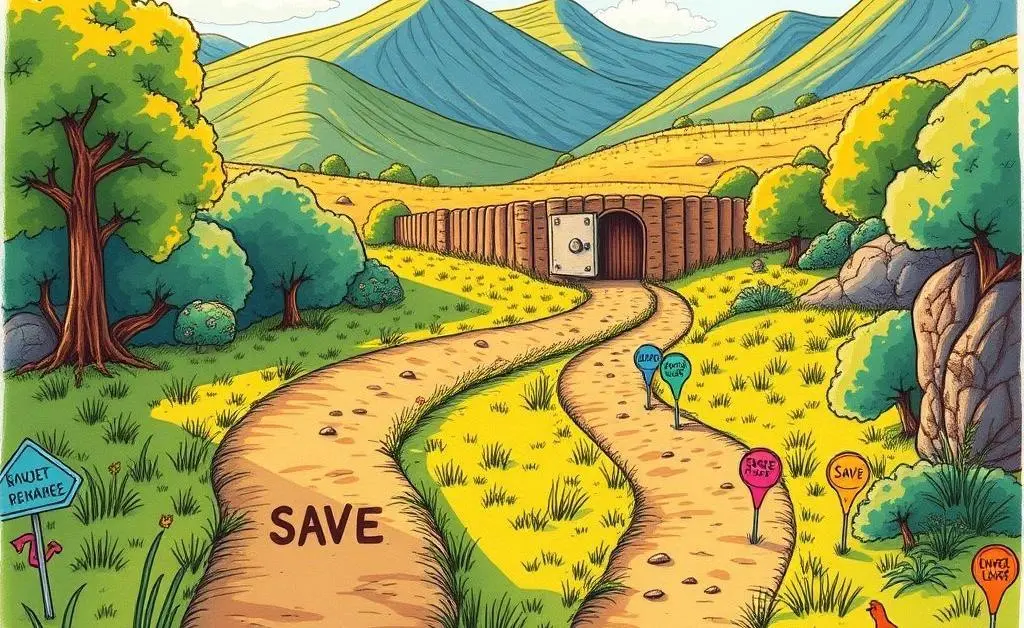 A winding path representing the journey of financial planning, adorned with milestones.