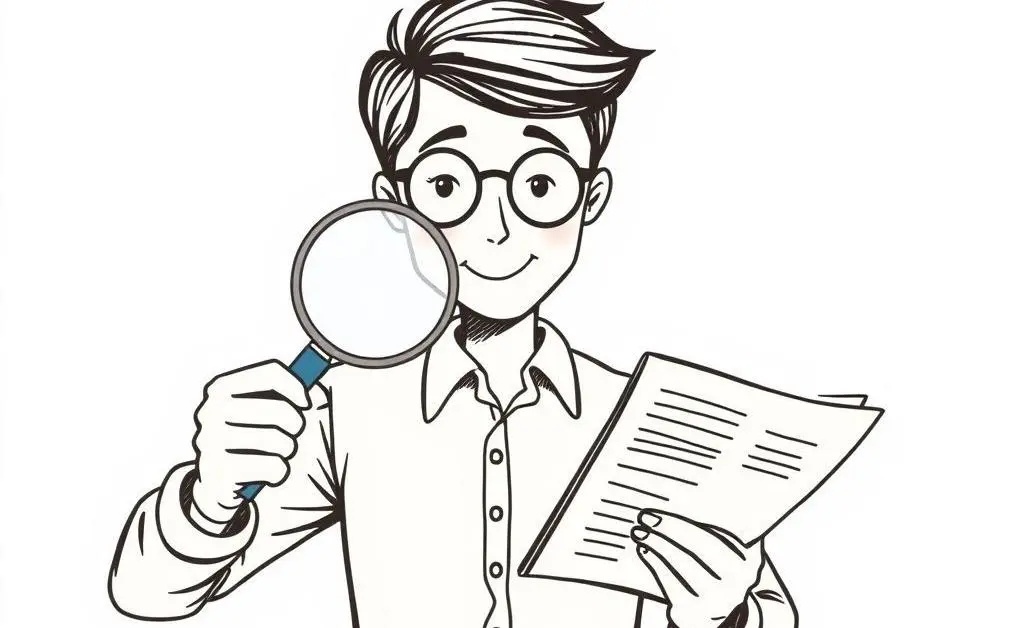 A person looking through a magnifying glass at real estate listings