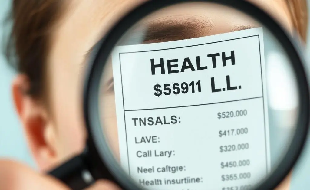 A man holding a bill and a magnifying glass, looking bewildered