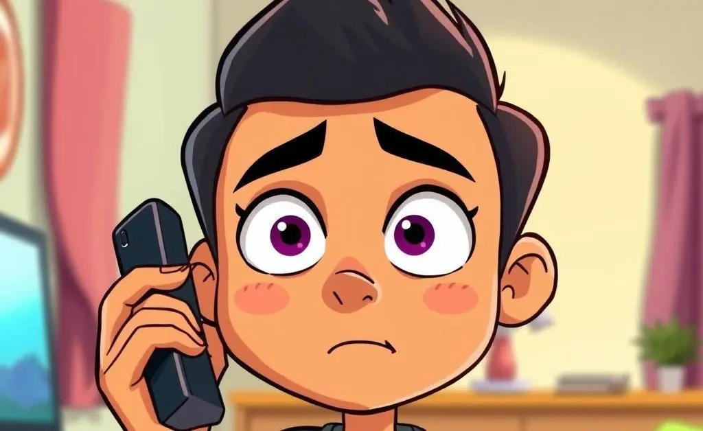 Cartoon man looking frazzled, on the phone surrounded by DIY disaster