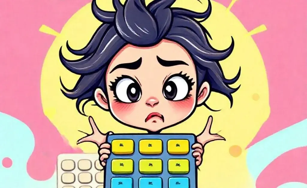 Mia calculating costs frantically
