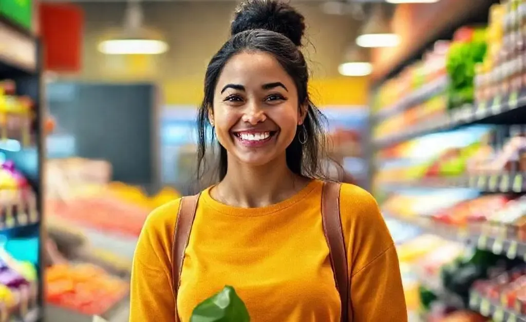 Mia smiling as she successfully sticks to her budget on her next shopping trip