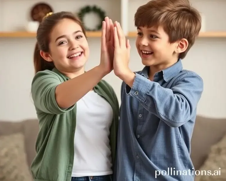 Mia and Max celebrating a small savings victory with a high-five