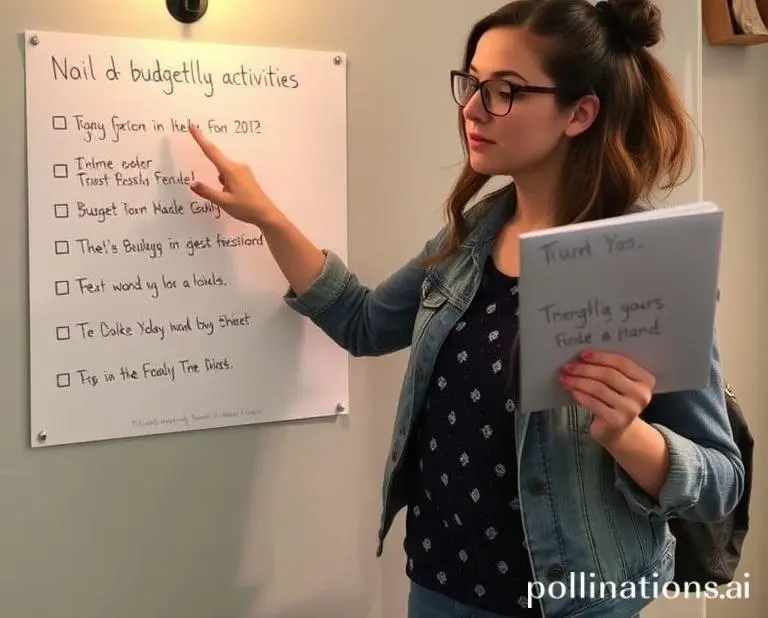 A lightbulb moment for Mia as she points at a list of budget-friendly activities