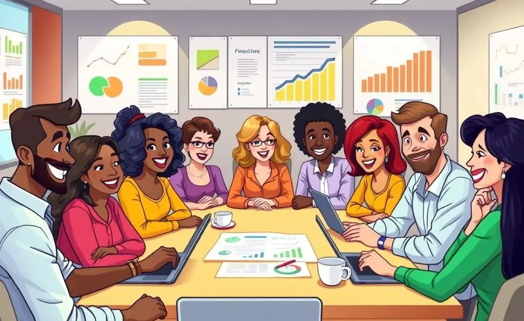 A woman chats with friends about budgeting tips at the table