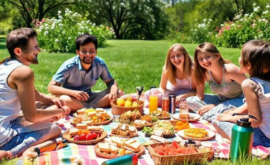 A family enjoying a home picnic