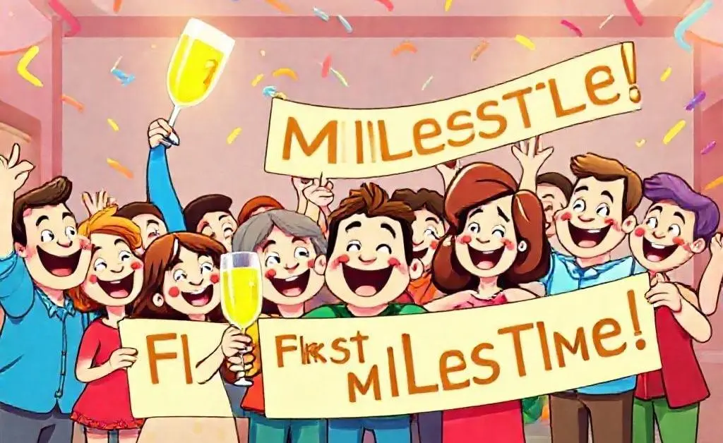 Cartoon characters happily celebrating their first budget-achieving month.