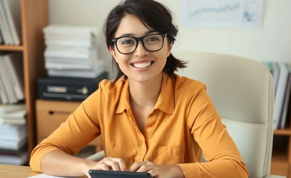 Person sitting with a financial advisor, looking more hopeful