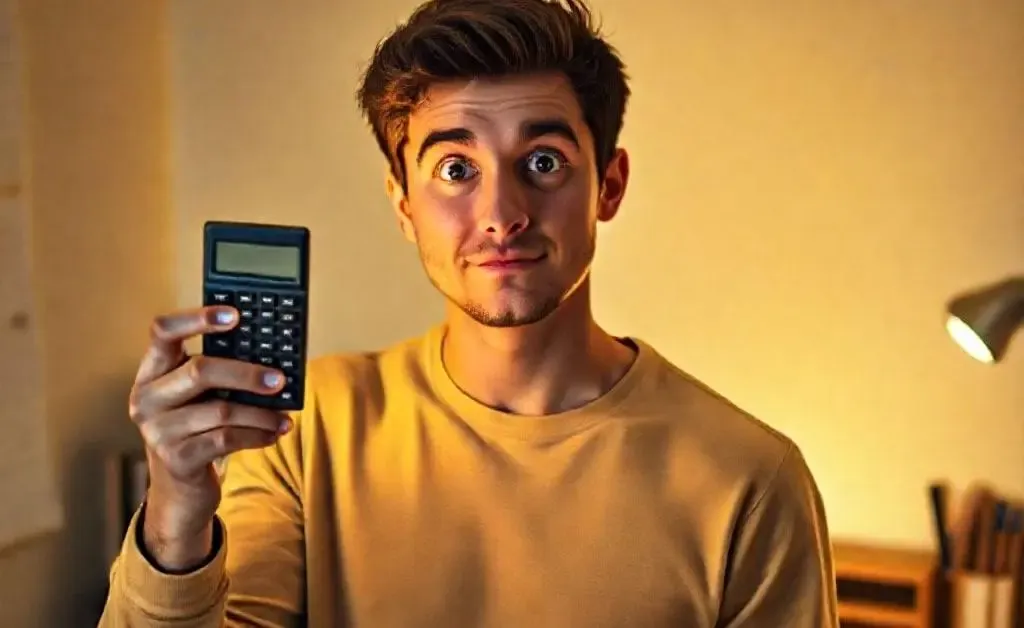 Alex enlightened while holding a calculator.