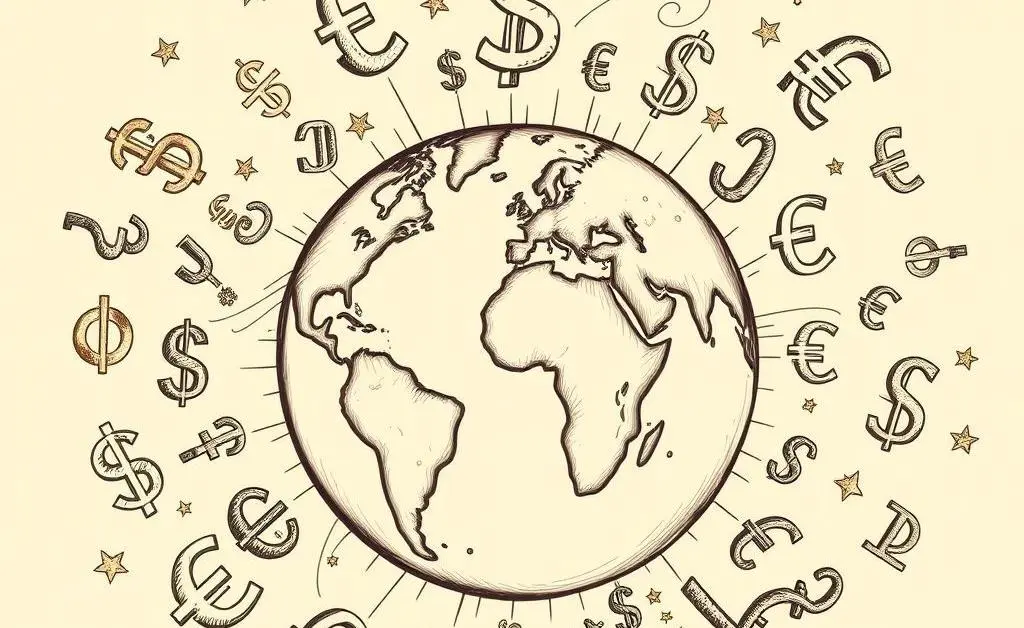 Hand-drawn image depicting a globe with tiny gold coins scattered around it representing global demand.