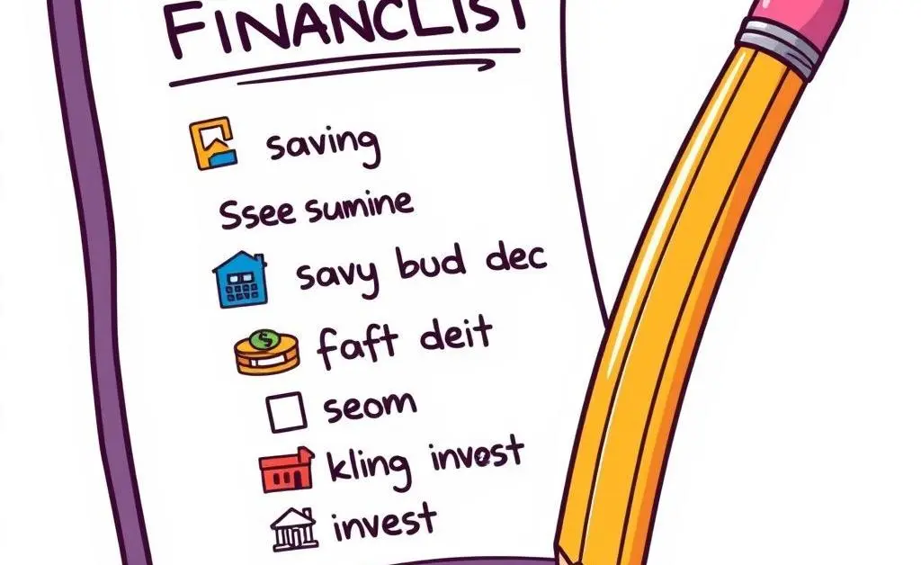 Cartoon-style image showing a checklist with goals and a pencil nearby.