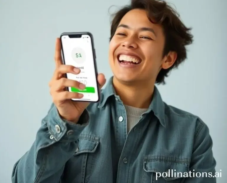 Person happily reaching a savings goal on a smartphone app
