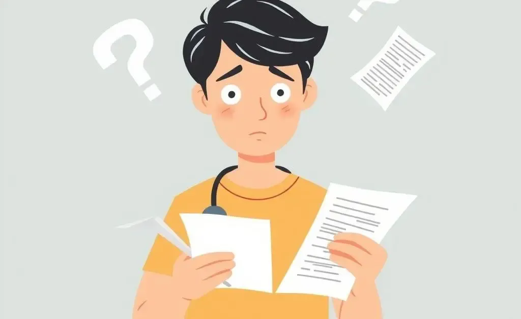 Minimalist illustration of a retiree looking at a healthcare bill with a shocked expression.
