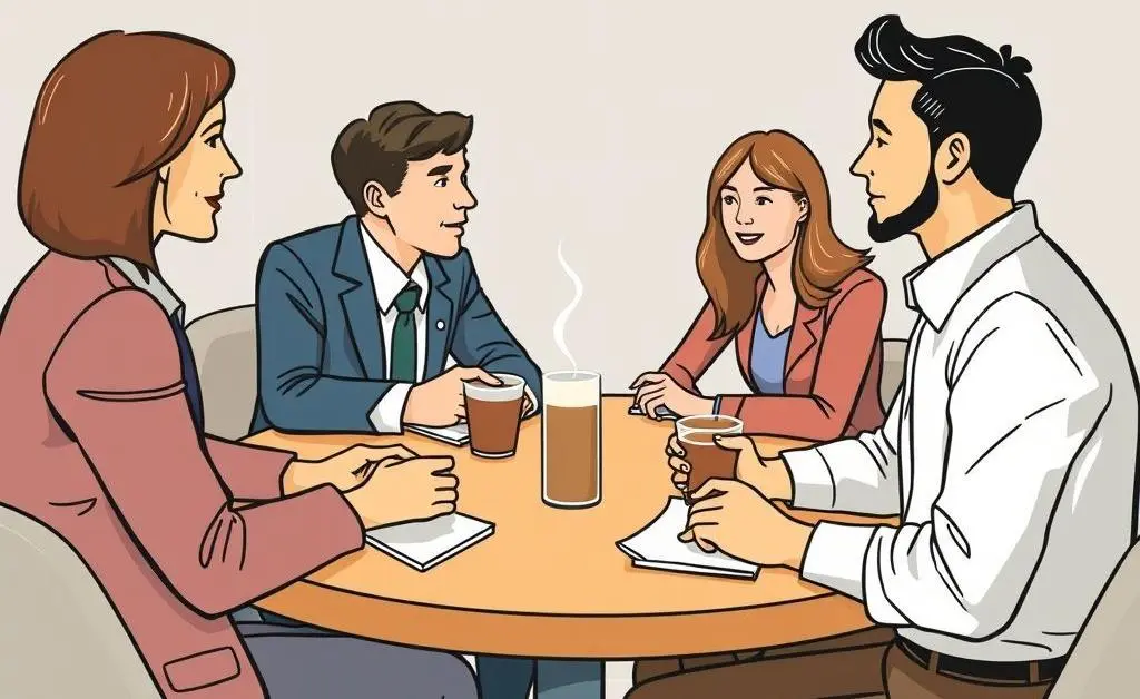 Two people having a networking chat over coffee